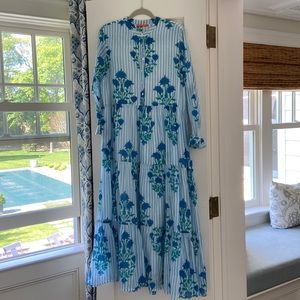 Oliphant Jaipur Blue Stripe Maxi Dress, size large